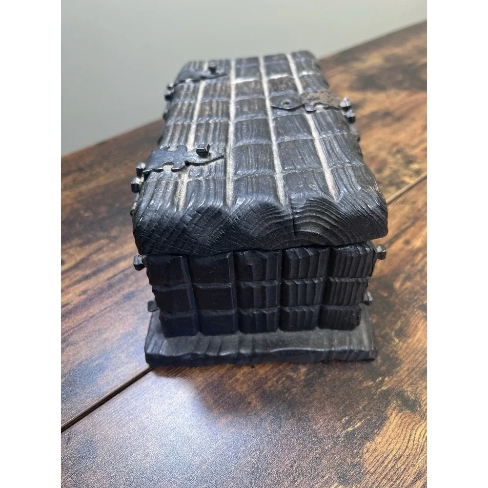 Vtg Hand Carved Rustic Gothic Wooden Treasure Chest Trinket Box Brutalist